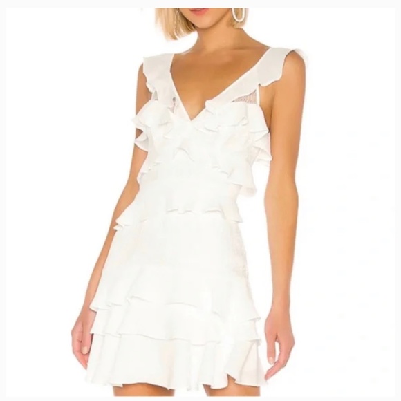 Bardot Dresses & Skirts - White Babylon Lace Ruffle Mini Dress
